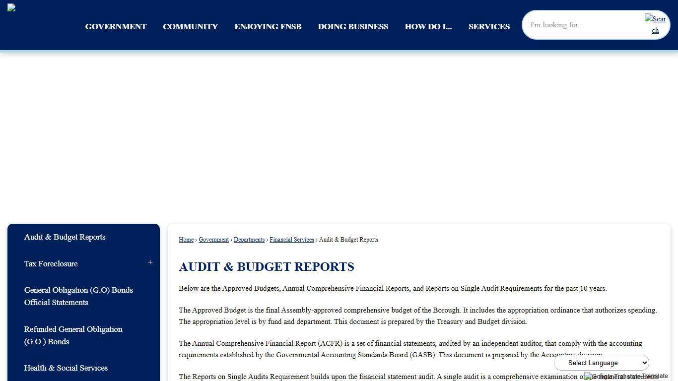 Audit & Budget Reports  Fairbanks North Star Borough, AK